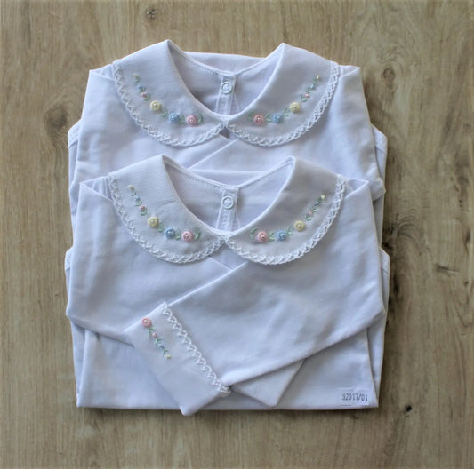 Baby Long-Sleeve Bodysuit with Embroidered Rococo