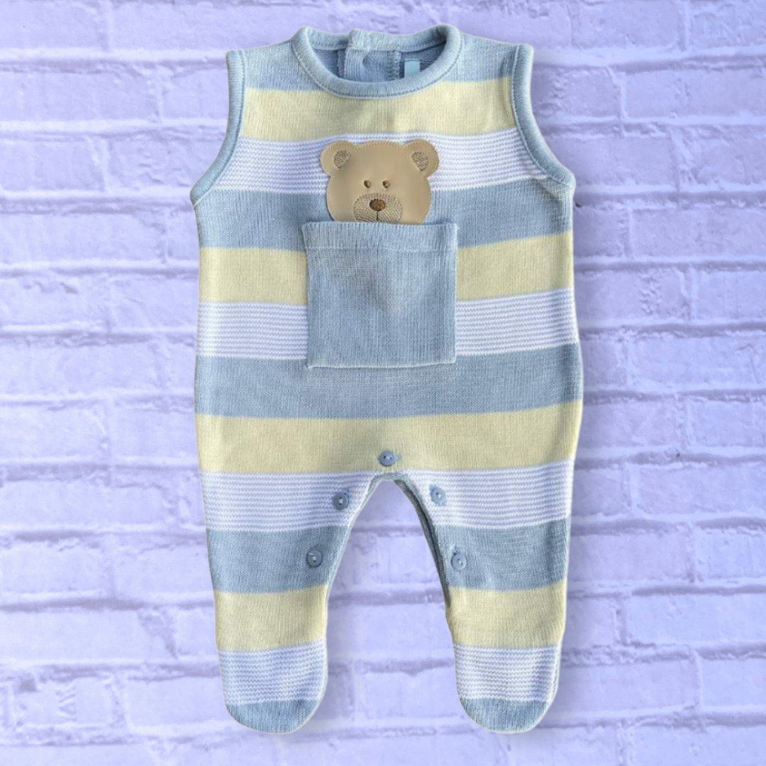 Baby Sleeveless Knit Romper Arthur White, Light Blue and Yellow