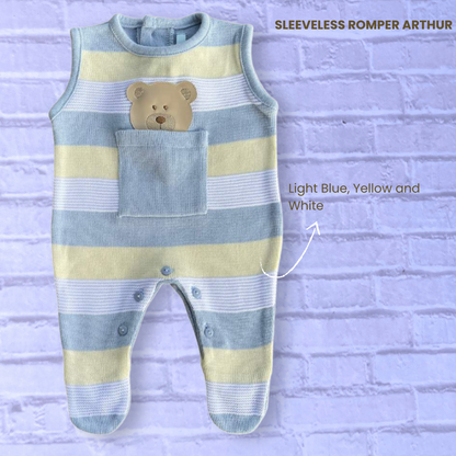 Baby Sleeveless Knit Romper Arthur White, Light Blue and Yellow