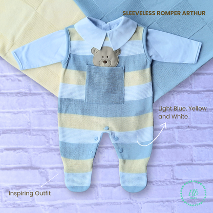 Baby Sleeveless Knit Romper Arthur White, Light Blue and Yellow