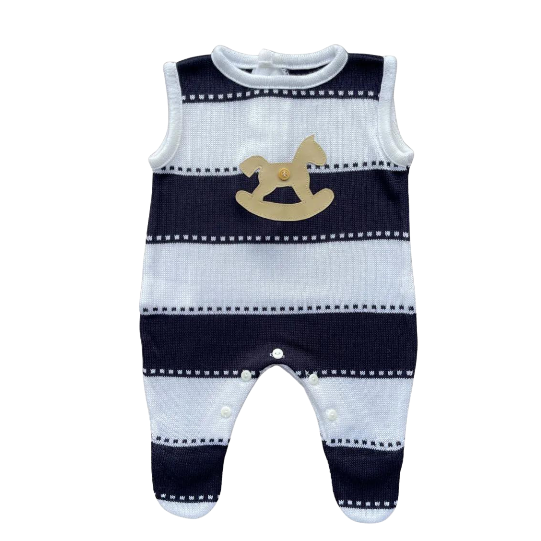 Baby Sleeveless Knit Romper Pony Navy Blue, White and Sand