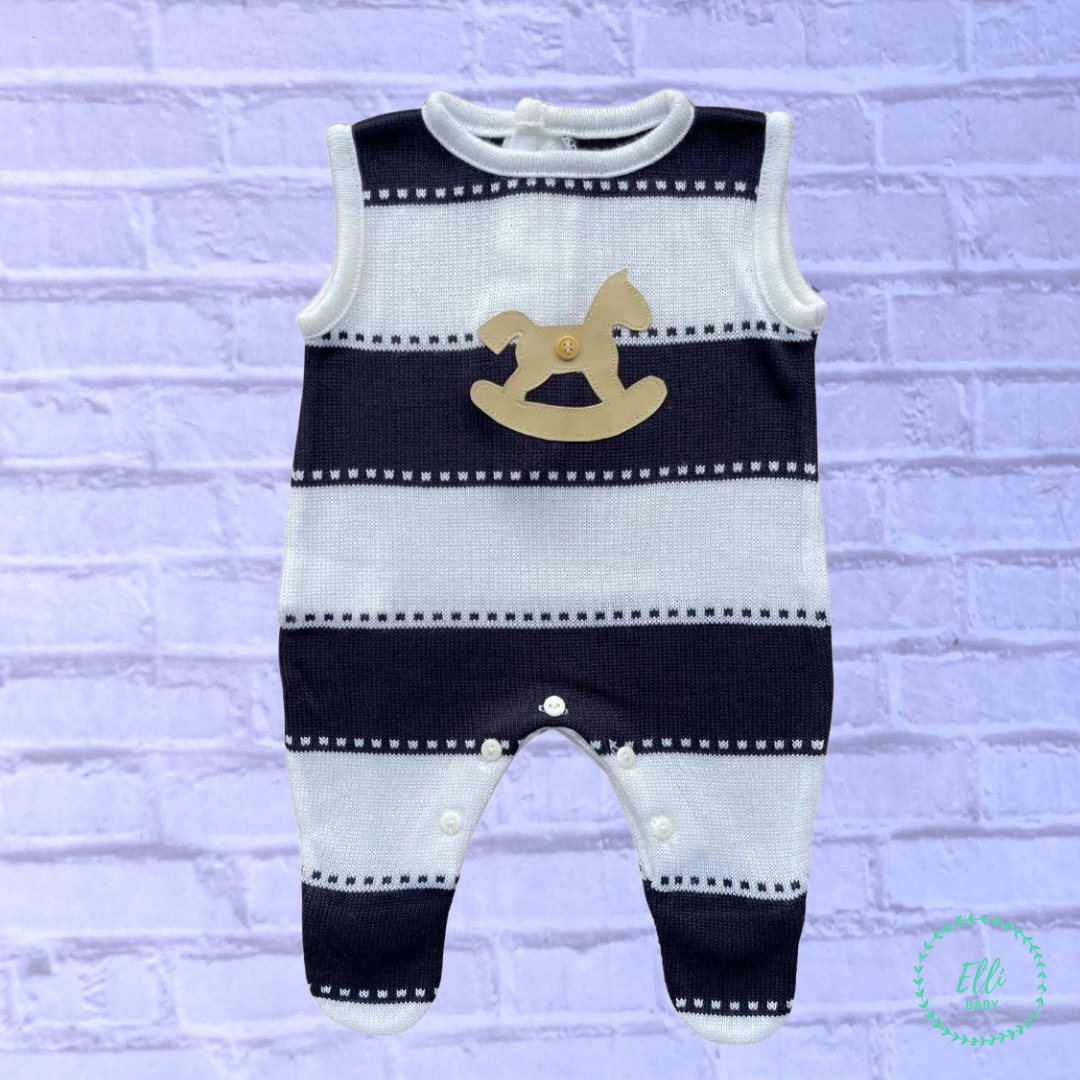 Baby Sleeveless Knit Romper Pony Navy Blue, White and Sand