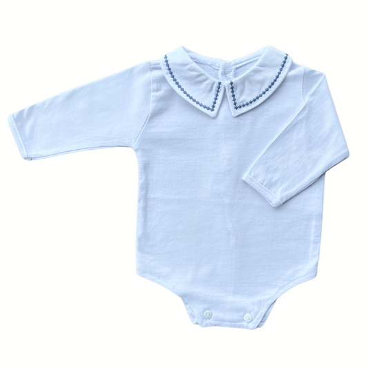 Baby Long-Sleeve Bodysuit with Embroidered Dots Blue Jeans