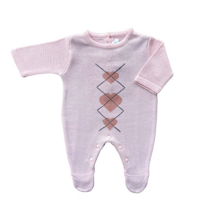 Baby Long-Sleeve Knit Romper Heart/Diamond Light Pink