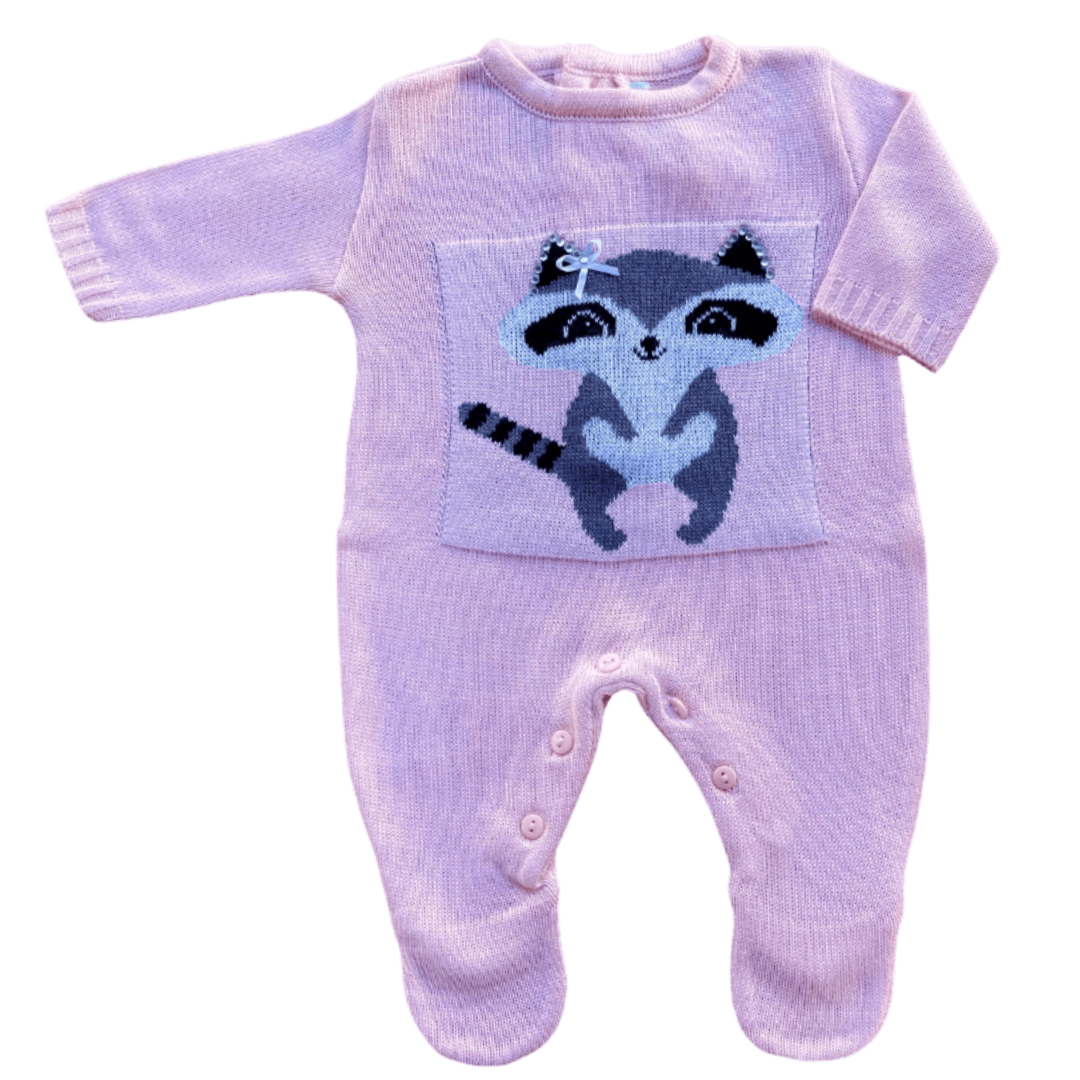 Baby Long-Sleeve Knit Romper Raccoon