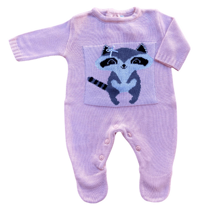 Baby Long-Sleeve Knit Romper Raccoon