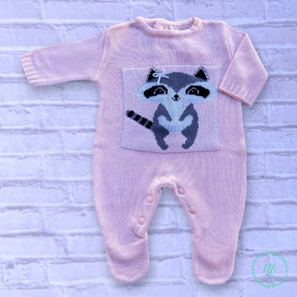 Baby Long-Sleeve Knit Romper Raccoon