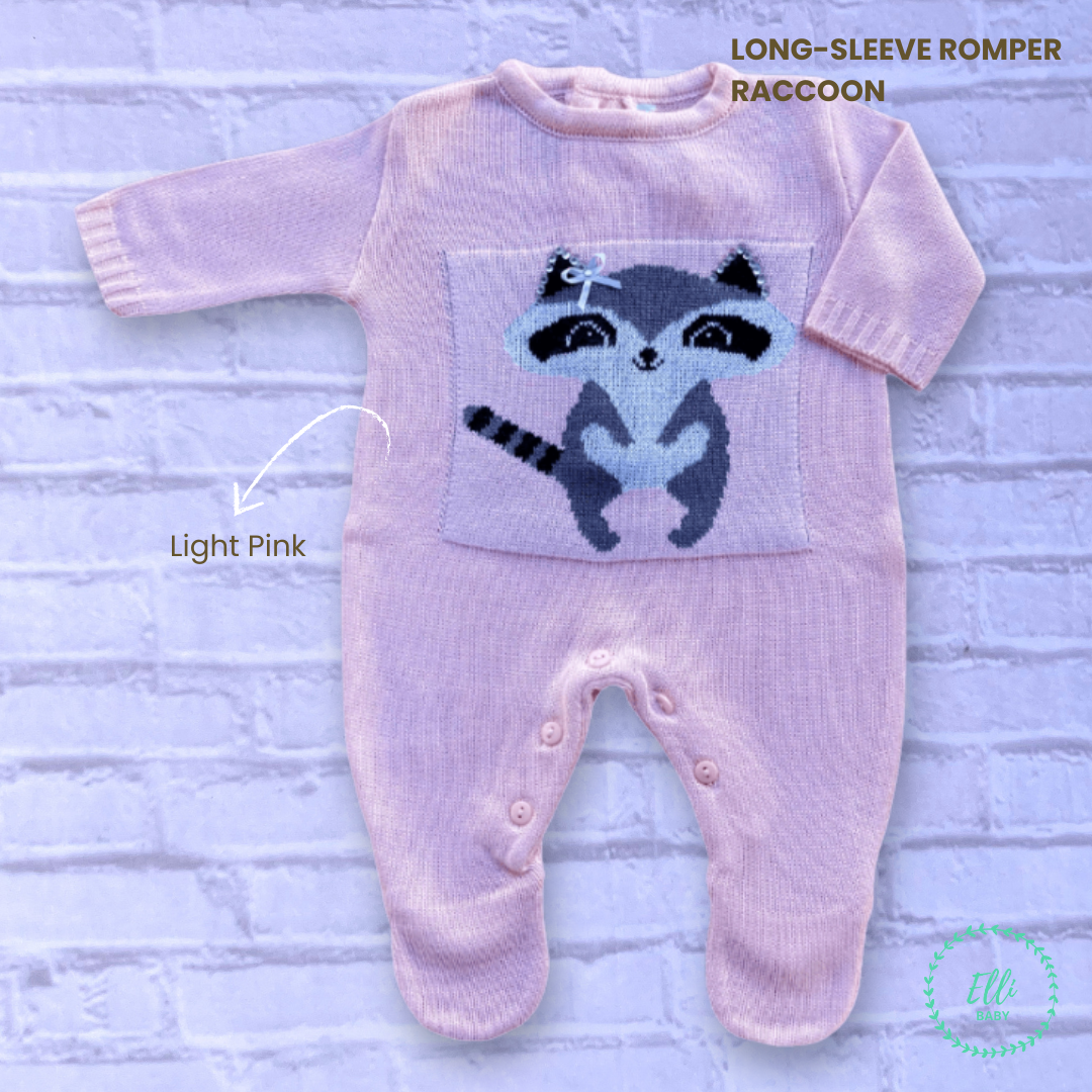 Baby Long-Sleeve Knit Romper Raccoon