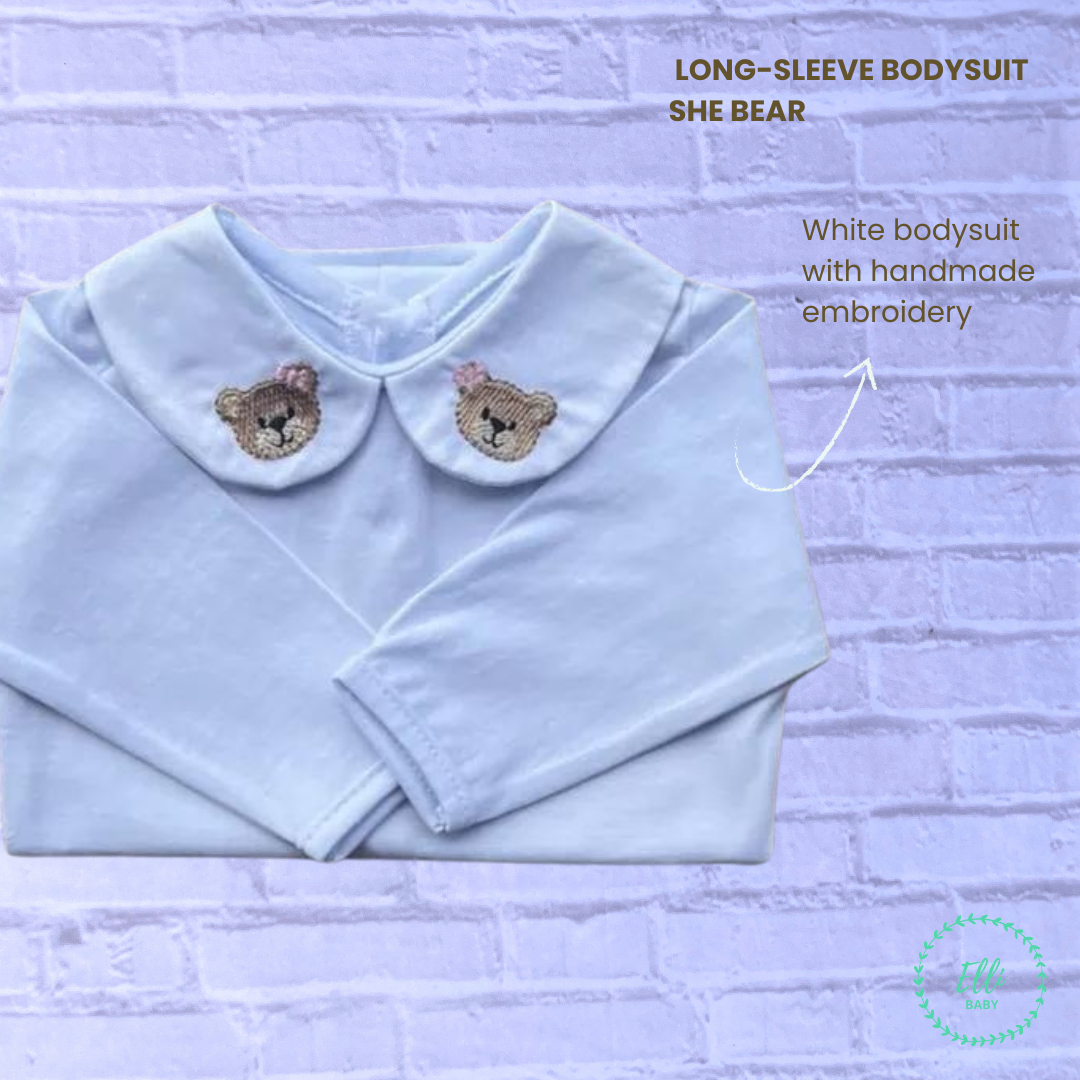 Baby Long-Sleeve Bodysuit with Embroidered Little She Bear