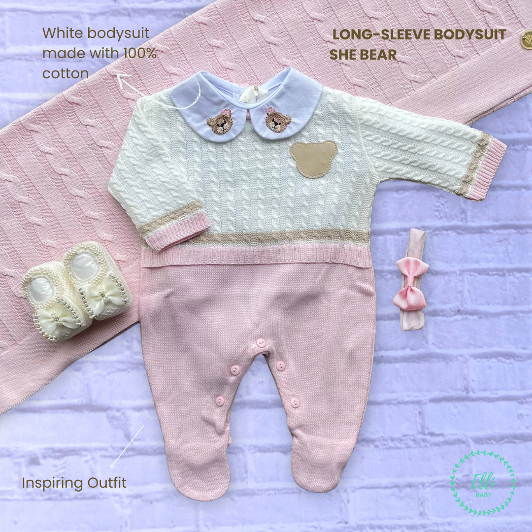 Baby Long-Sleeve Bodysuit with Embroidered Little She Bear