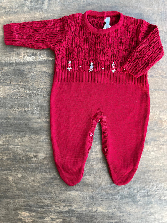 Baby Long-Sleeve Knit Romper Hummingbird with Flower