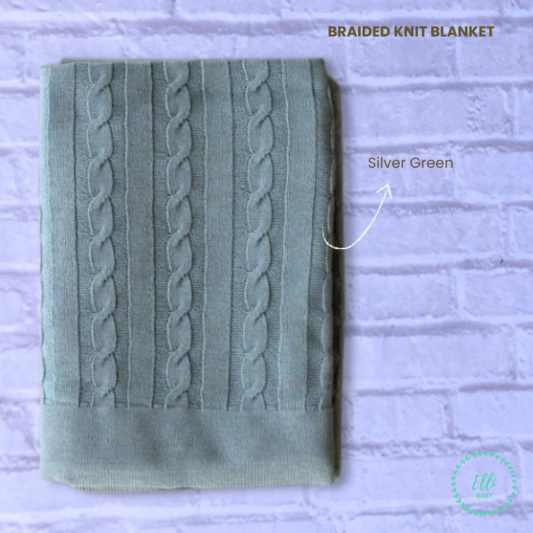 Baby Blanket Braided Knit Sage Green