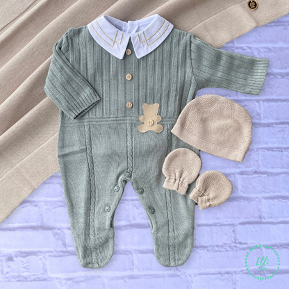 Baby Long-Sleeve Knit Romper Lian Sage Green