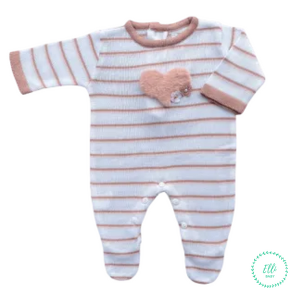 Baby Long-Sleeve Knit Romper Love Silver Pink and White