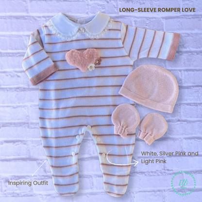 Baby Long-Sleeve Knit Romper Love Silver Pink and White