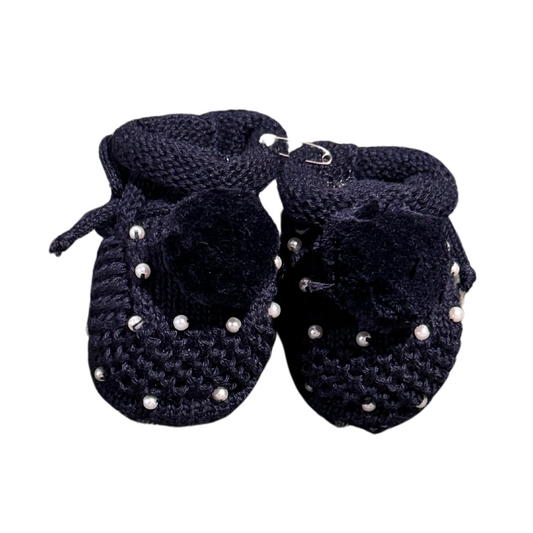 Baby Knit Shoes Pom Pom Navy Blue