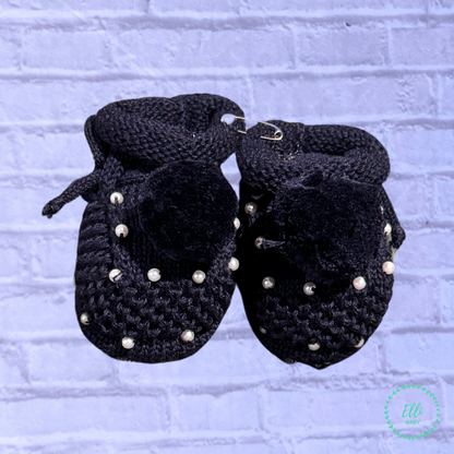 Baby Knit Shoes Pom Pom Navy Blue