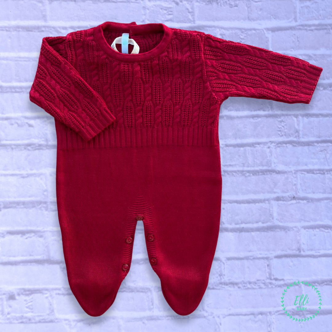 Baby Long-Sleeve Knit Romper Hummingbird Red