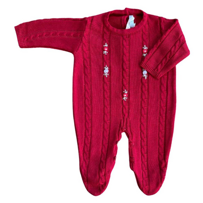 Baby Long-Sleeve Knit Romper Rococo Dark Red