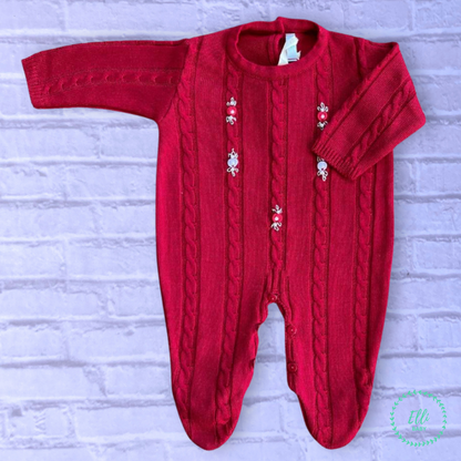 Baby Long-Sleeve Knit Romper Rococo Dark Red