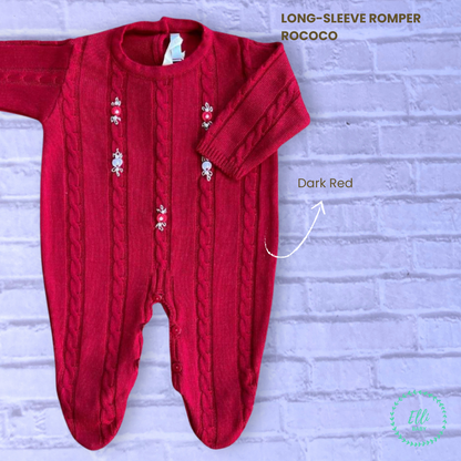 Baby Long-Sleeve Knit Romper Rococo Dark Red