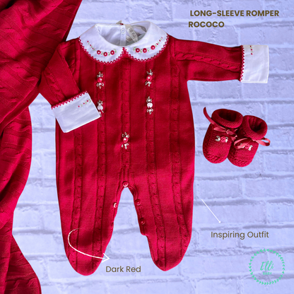 Baby Long-Sleeve Knit Romper Rococo Dark Red