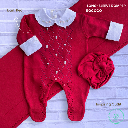 Baby Long-Sleeve Knit Romper Rococo Dark Red