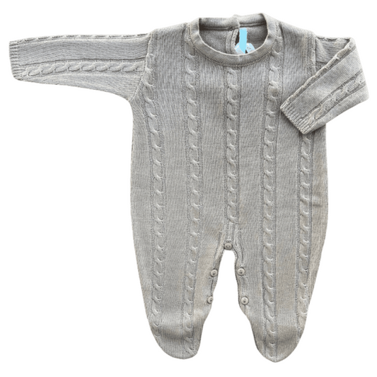 Baby Long-Sleeve Knit Romper Braided Beige