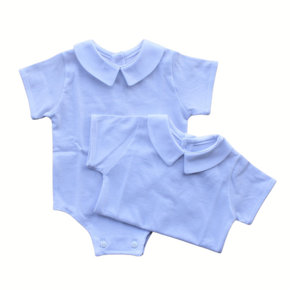 Baby Short-Sleeve Bodysuit with Traditional V Neck White