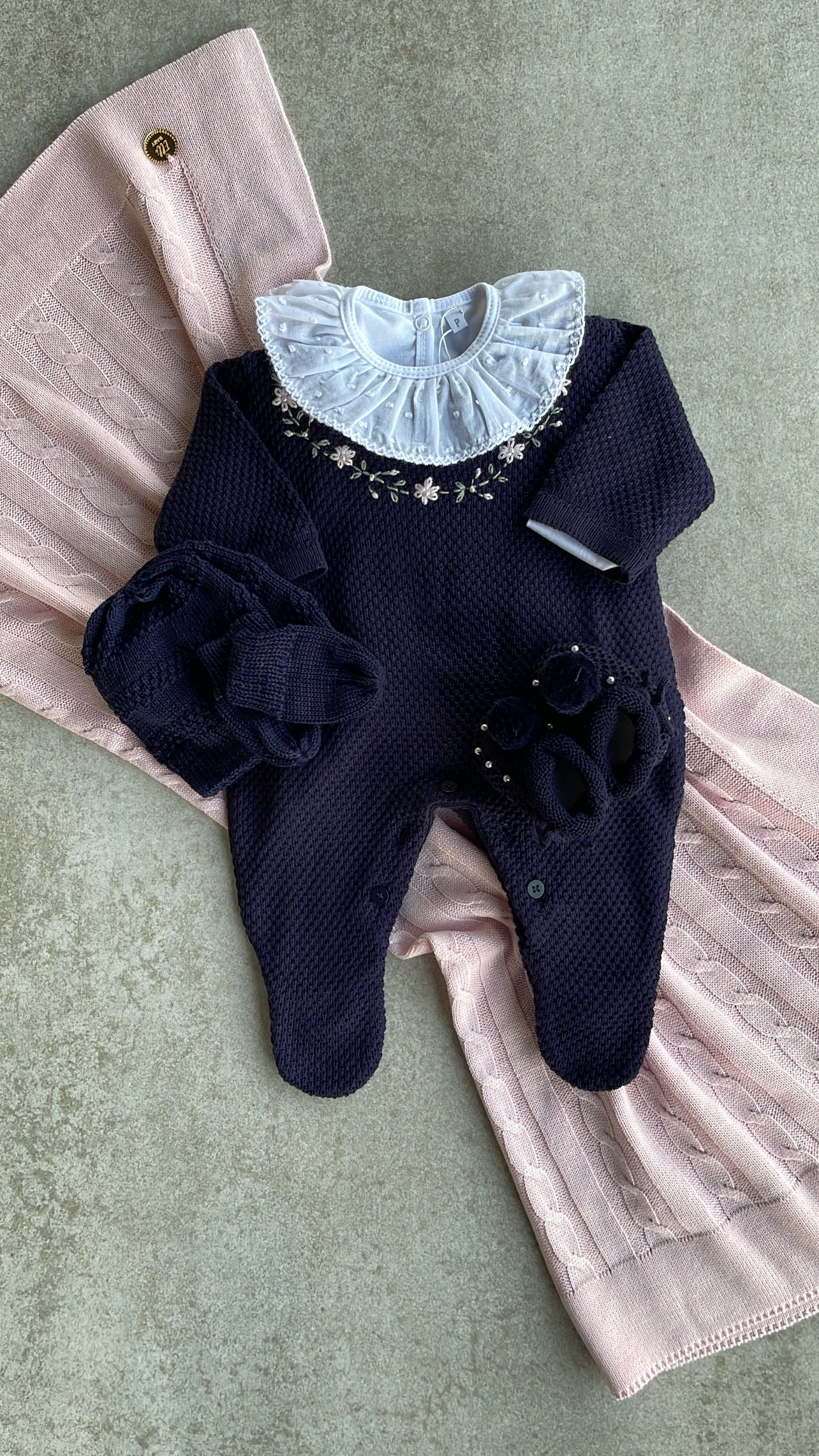 Baby Long-Sleeve Knit Romper Cecilia