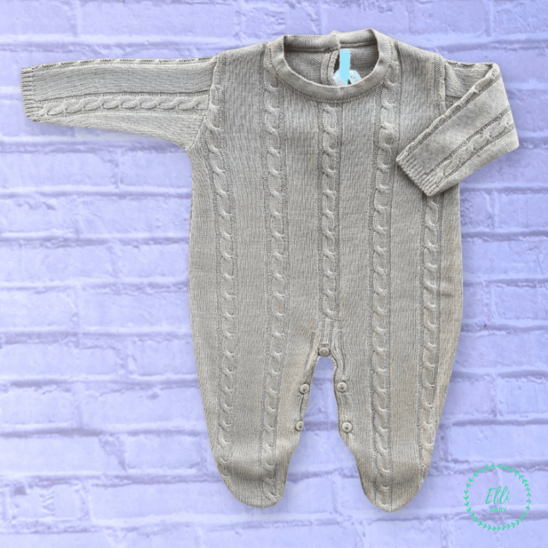 Baby Long-Sleeve Knit Romper Braided Beige