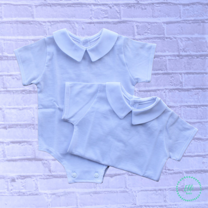 Baby Short-Sleeve Bodysuit with Traditional V Neck White