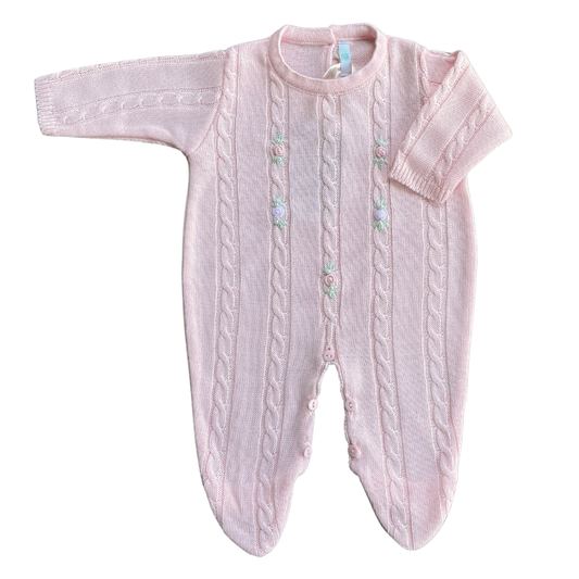 Baby Long-Sleeve Knit Romper Braided Rococo Light Pink