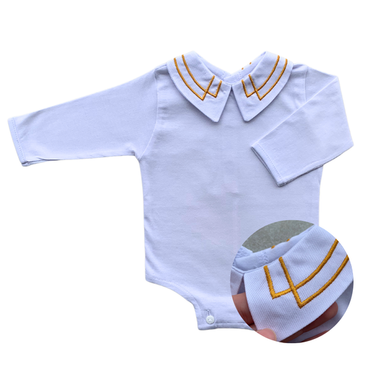 Baby Long-Sleeve Bodysuit with Embroidered W Design Mustard