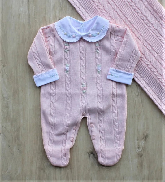 Baby Long-Sleeve Knit Romper Braided Rococo