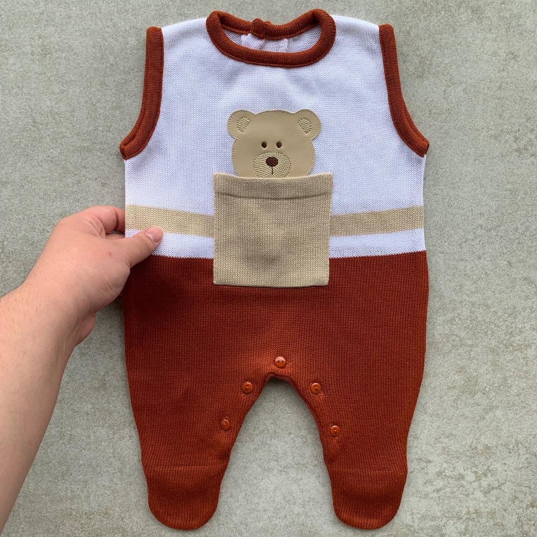 Baby Sleeveless Knit Romper Arthur White and Terracota