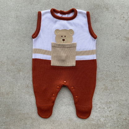 Baby Sleeveless Knit Romper Arthur White and Terracota