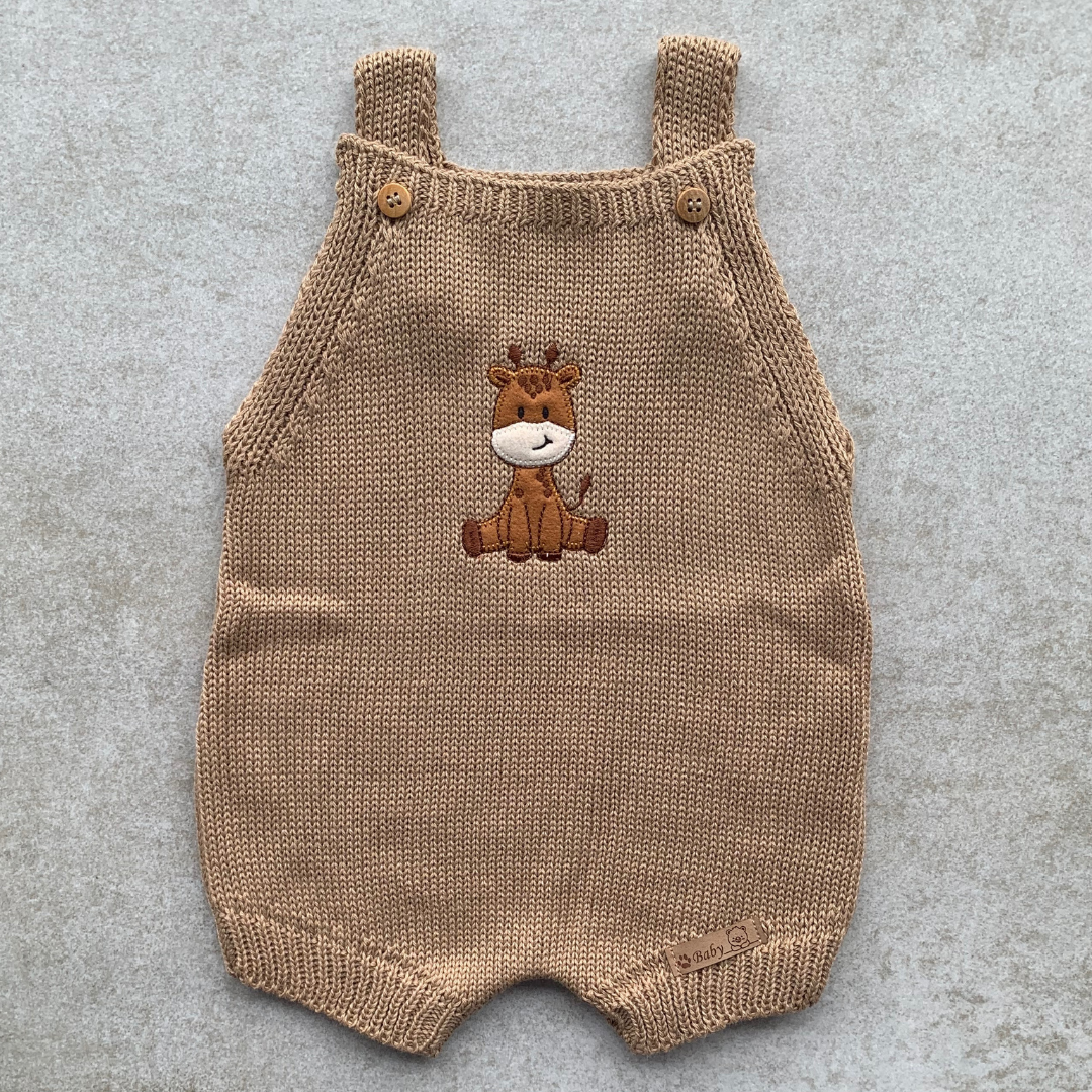 Baby Knit Shortall Giraffe Light Brown