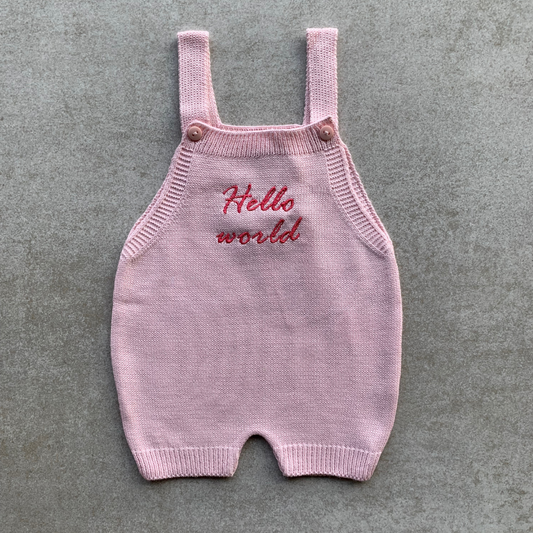 Baby Knit Shortall Hello World Light Pink