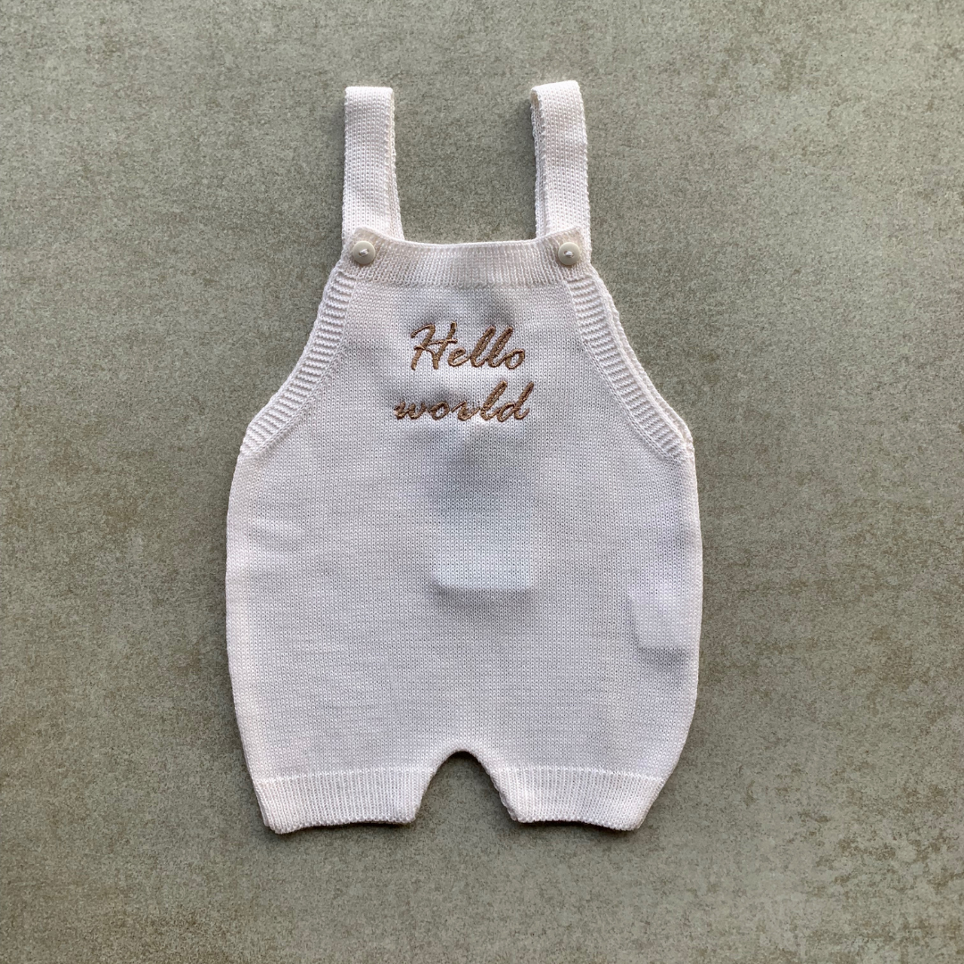 Baby Knit Shortall Hello World White