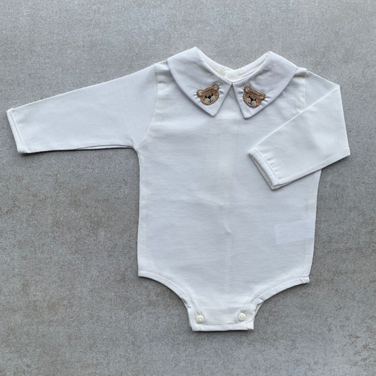 Baby Long-Sleeve Bodysuit with Embroidered Bear