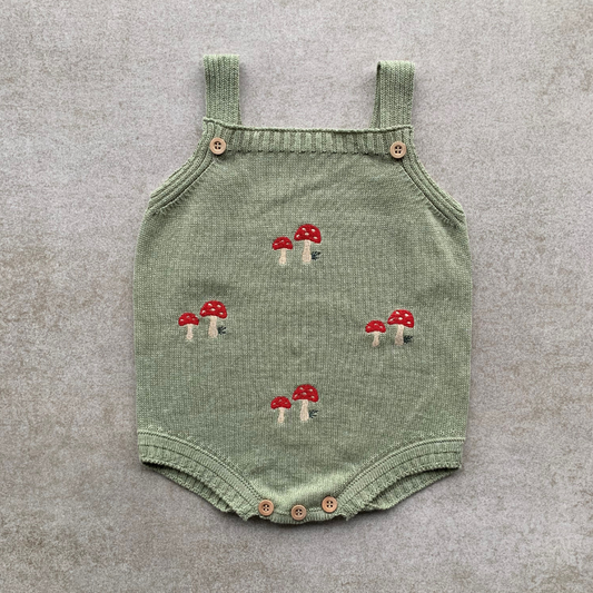 Baby Knit Shortall Mushroom Silver Green