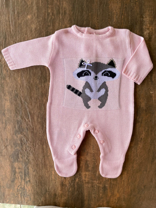 Baby Long-Sleeve Knit Romper Raccoon