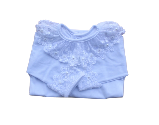 Baby Long-Sleeve Bodysuit with Lace and Pearl