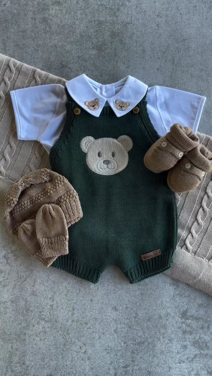 Baby Knit Shortall Bear Green