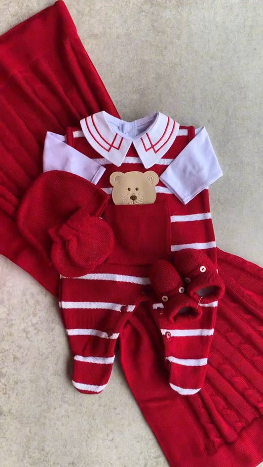 Baby Sleeveless Knit Romper Arthur Red with White Stripes