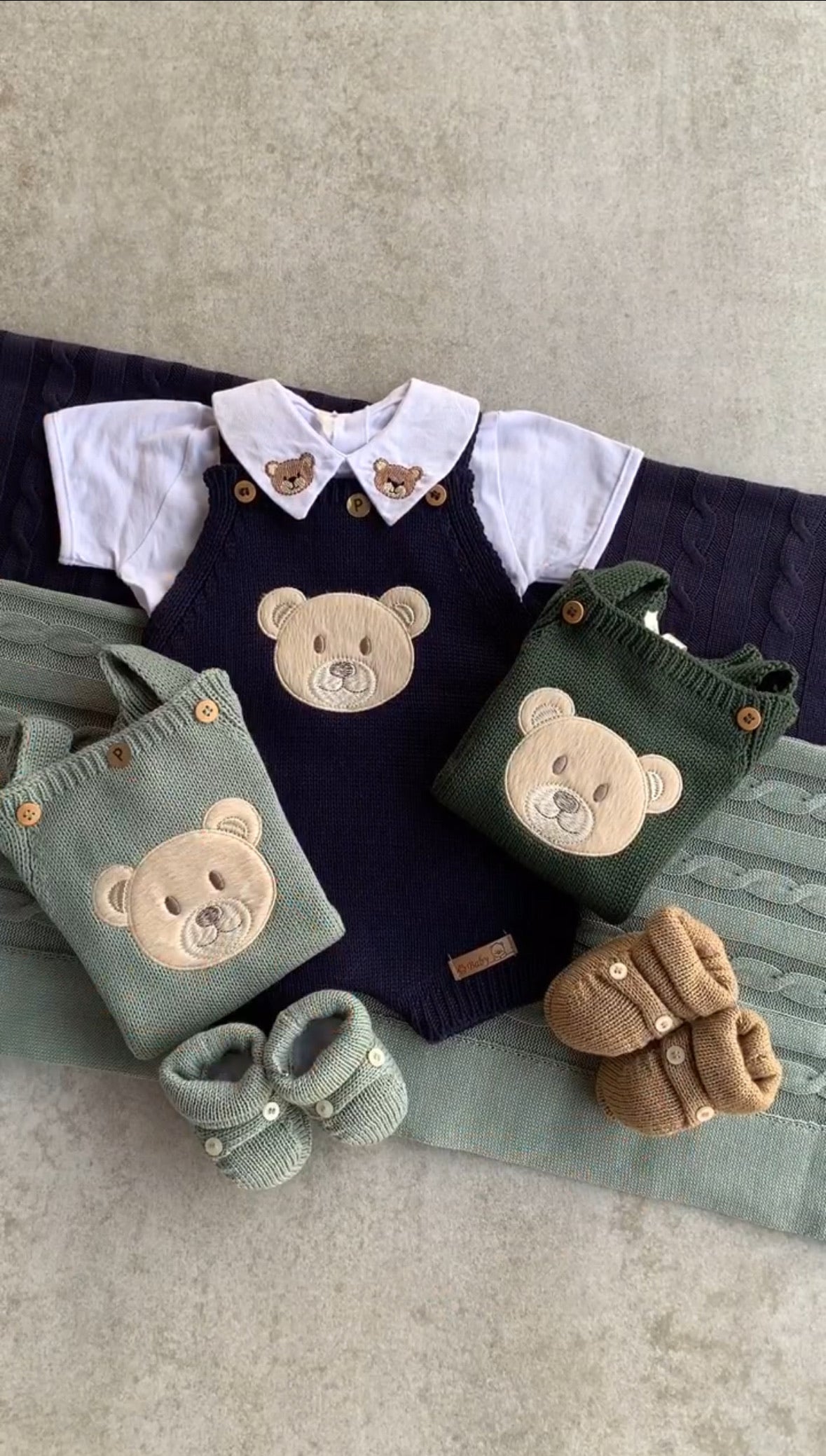 Baby Knit Shortall Bear Green