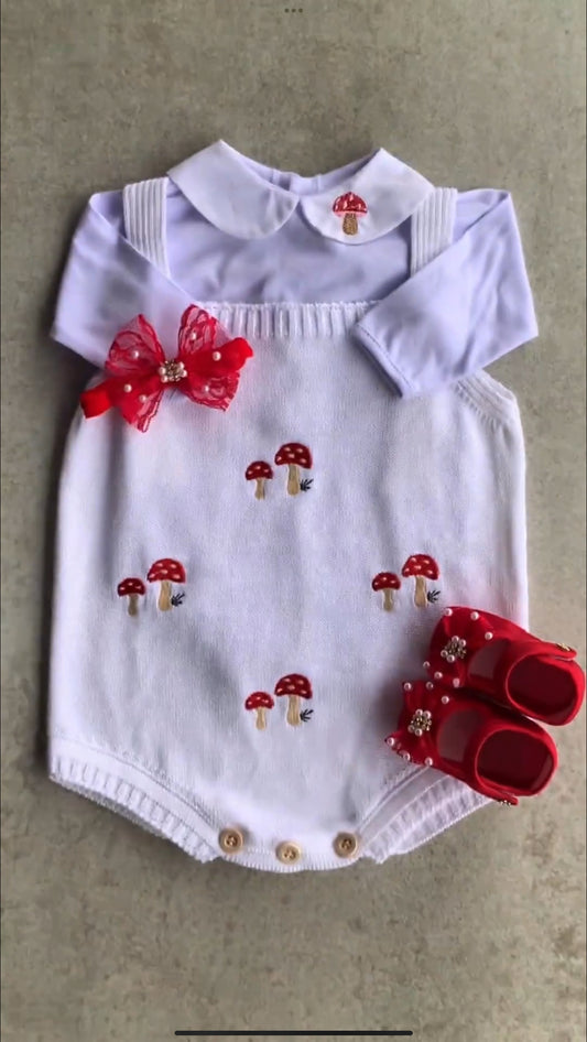 Baby Knit Shortall Mushroom White