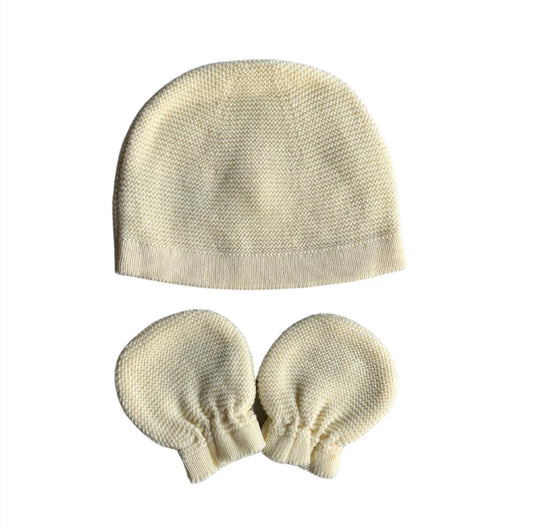 Baby Hat and Mitten Knit Set Ribbed Light Yellow