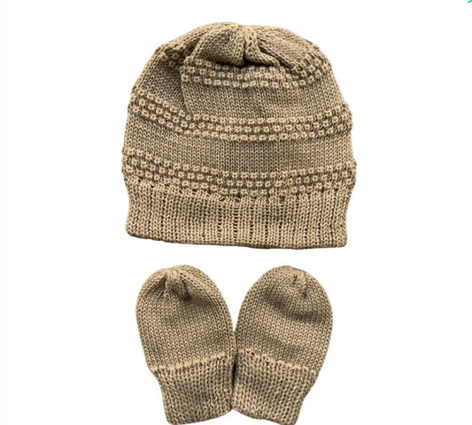 Baby Hat and Mitten Knit Set Tally Light Brown